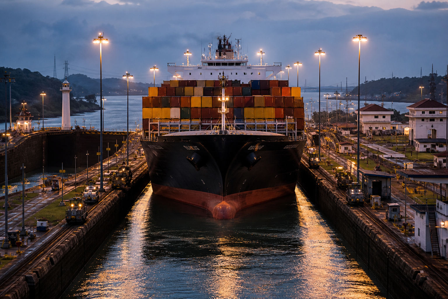 Container ship in Panama Canal locks
